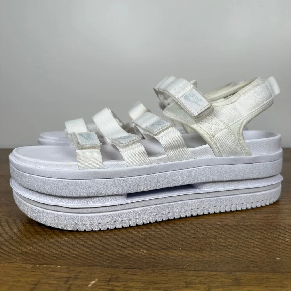 Nike Sandals Womens 10 White Icon Classic Platform Strappy Streetwear